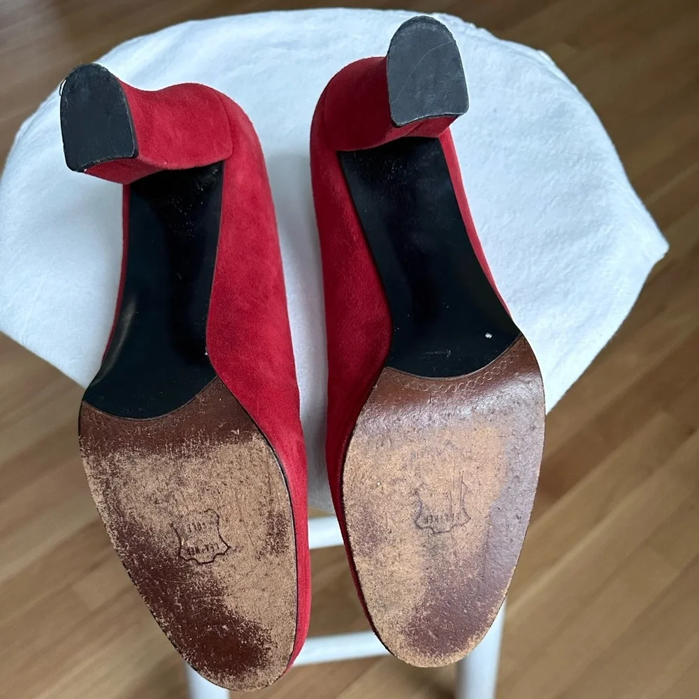 Bold Feminine Red Suede Platform Chunky Heels Leather Soles Stuart Weitzman ~ 9
